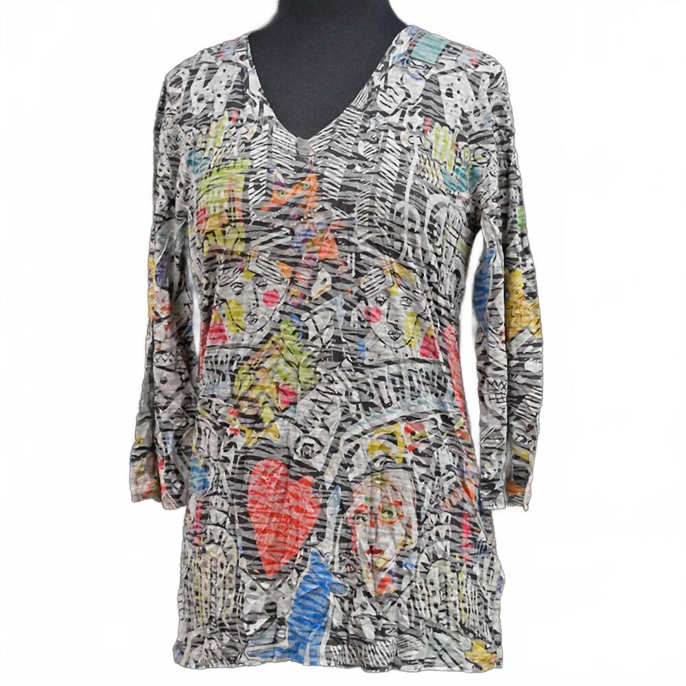 NEW INOAH women's broadway crinkle top in grey multi
